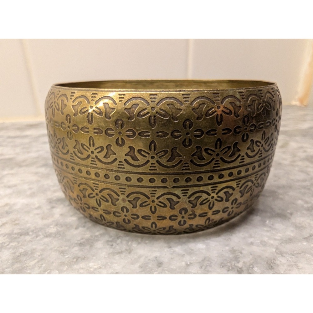 Vintage Etched Brass Wide Cuff Bracelet Boho Tribal Floral 1.5" Wide Bangle